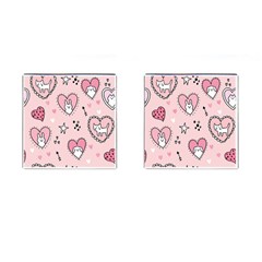 Cartoon Cute Valentines Day Doodle Heart Love Flower Seamless Pattern Vector Cufflinks (square) by Vaneshart