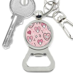 Cartoon Cute Valentines Day Doodle Heart Love Flower Seamless Pattern Vector Bottle Opener Key Chain by Vaneshart