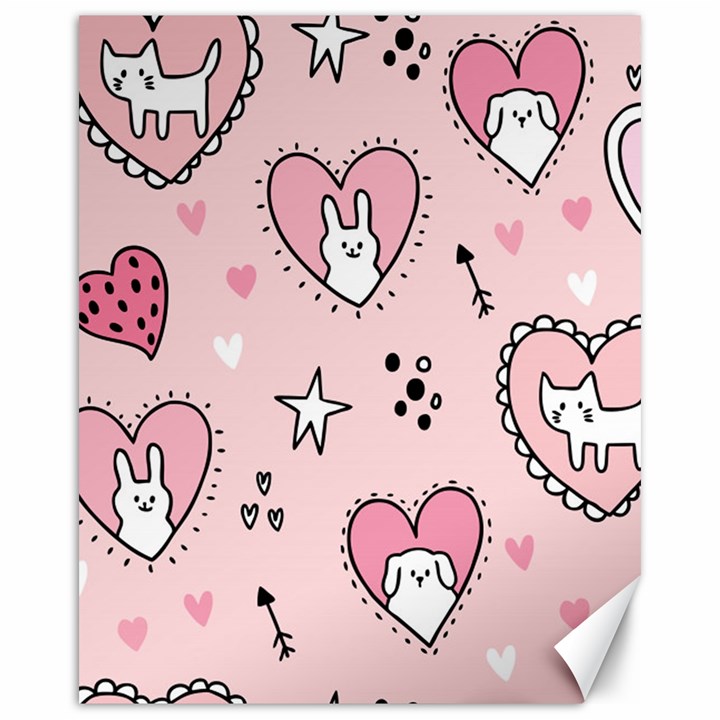 Cartoon Cute Valentines Day Doodle Heart Love Flower Seamless Pattern Vector Canvas 16  x 20 