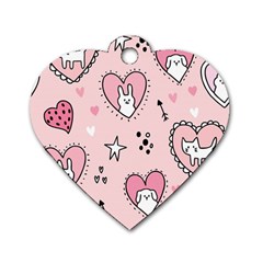 Cartoon Cute Valentines Day Doodle Heart Love Flower Seamless Pattern Vector Dog Tag Heart (two Sides)