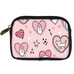 Cartoon Cute Valentines Day Doodle Heart Love Flower Seamless Pattern Vector Digital Camera Leather Case by Vaneshart