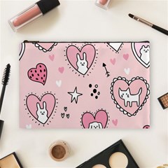 Cartoon Cute Valentines Day Doodle Heart Love Flower Seamless Pattern Vector Cosmetic Bag (large) by Vaneshart