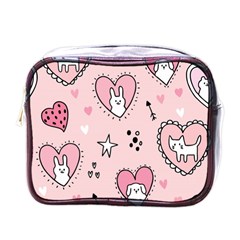 Cartoon Cute Valentines Day Doodle Heart Love Flower Seamless Pattern Vector Mini Toiletries Bag (one Side) by Vaneshart