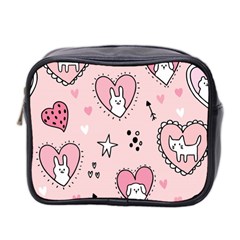 Cartoon Cute Valentines Day Doodle Heart Love Flower Seamless Pattern Vector Mini Toiletries Bag (two Sides) by Vaneshart