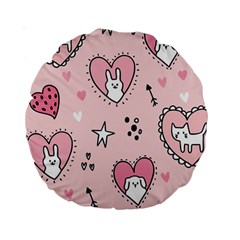 Cartoon Cute Valentines Day Doodle Heart Love Flower Seamless Pattern Vector Standard 15  Premium Round Cushions by Vaneshart