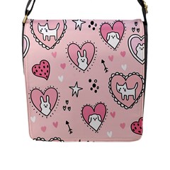 Cartoon Cute Valentines Day Doodle Heart Love Flower Seamless Pattern Vector Flap Closure Messenger Bag (l) by Vaneshart