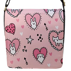 Cartoon Cute Valentines Day Doodle Heart Love Flower Seamless Pattern Vector Flap Closure Messenger Bag (s) by Vaneshart