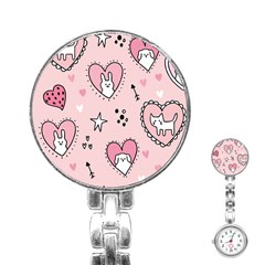 Cartoon Cute Valentines Day Doodle Heart Love Flower Seamless Pattern Vector Stainless Steel Nurses Watch by Vaneshart