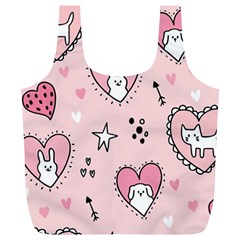 Cartoon Cute Valentines Day Doodle Heart Love Flower Seamless Pattern Vector Full Print Recycle Bag (xl) by Vaneshart