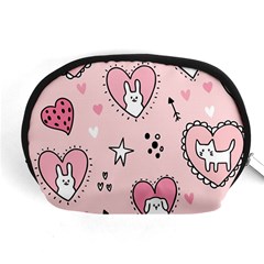 Cartoon Cute Valentines Day Doodle Heart Love Flower Seamless Pattern Vector Accessory Pouch (medium) by Vaneshart