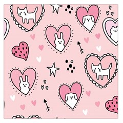 Cartoon Cute Valentines Day Doodle Heart Love Flower Seamless Pattern Vector Large Satin Scarf (square) by Vaneshart