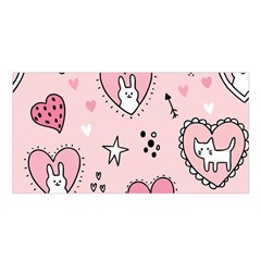 Cartoon Cute Valentines Day Doodle Heart Love Flower Seamless Pattern Vector Satin Shawl by Vaneshart