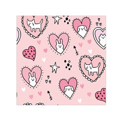 Cartoon Cute Valentines Day Doodle Heart Love Flower Seamless Pattern Vector Small Satin Scarf (square) by Vaneshart