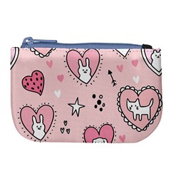 Cartoon Cute Valentines Day Doodle Heart Love Flower Seamless Pattern Vector Large Coin Purse by Vaneshart