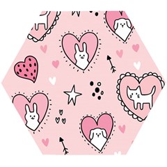 Cartoon Cute Valentines Day Doodle Heart Love Flower Seamless Pattern Vector Wooden Puzzle Hexagon by Vaneshart