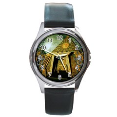 Awesome Steampunk Pyramid In The Night Round Metal Watch by FantasyWorld7