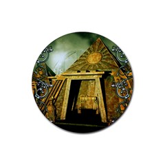 Awesome Steampunk Pyramid In The Night Rubber Round Coaster (4 Pack)  by FantasyWorld7