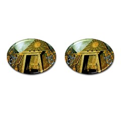 Awesome Steampunk Pyramid In The Night Cufflinks (oval) by FantasyWorld7