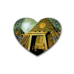 Awesome Steampunk Pyramid In The Night Rubber Coaster (heart)  by FantasyWorld7