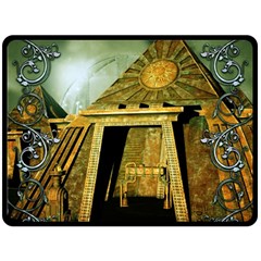 Awesome Steampunk Pyramid In The Night Fleece Blanket (large)  by FantasyWorld7