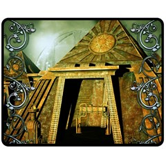 Awesome Steampunk Pyramid In The Night Fleece Blanket (medium)  by FantasyWorld7