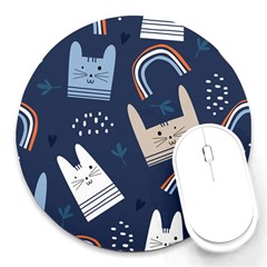 Colorful Cute Cats Seamless Pattern Round Mousepads