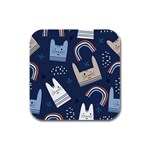 Colorful Cute Cats Seamless Pattern Rubber Square Coaster (4 pack)  Front