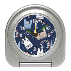 Colorful Cute Cats Seamless Pattern Travel Alarm Clock