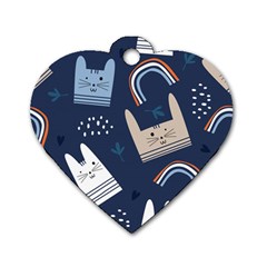 Colorful Cute Cats Seamless Pattern Dog Tag Heart (One Side)