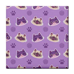 Cute Colorful Cat Kitten With Paw Yarn Ball Seamless Pattern Tile Coaster by Vaneshart