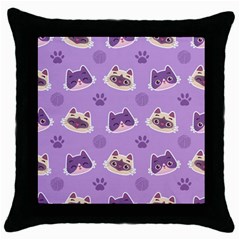 Cute Colorful Cat Kitten With Paw Yarn Ball Seamless Pattern Throw Pillow Case (black) by Vaneshart