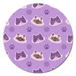 Cute Colorful Cat Kitten With Paw Yarn Ball Seamless Pattern Magnet 5  (Round) Front