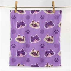 Cute Colorful Cat Kitten With Paw Yarn Ball Seamless Pattern Face Towel