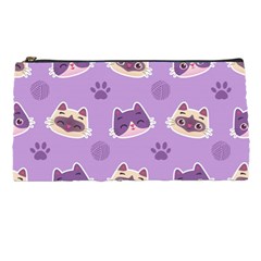 Cute Colorful Cat Kitten With Paw Yarn Ball Seamless Pattern Pencil Cases