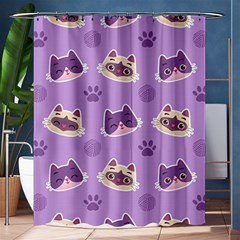 Cute Colorful Cat Kitten With Paw Yarn Ball Seamless Pattern Shower Curtain 60  X 72  (medium)  by Vaneshart