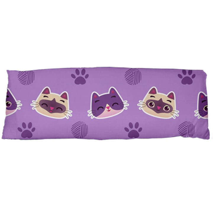 Cute Colorful Cat Kitten With Paw Yarn Ball Seamless Pattern Body Pillow Case (Dakimakura)