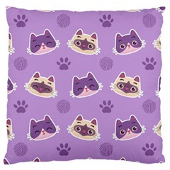 Cute Colorful Cat Kitten With Paw Yarn Ball Seamless Pattern Large Cushion Case (one Side) by Vaneshart