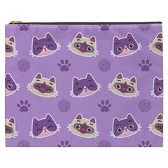 Cute Colorful Cat Kitten With Paw Yarn Ball Seamless Pattern Cosmetic Bag (xxxl) by Vaneshart