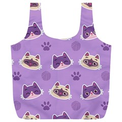 Cute Colorful Cat Kitten With Paw Yarn Ball Seamless Pattern Full Print Recycle Bag (xl)