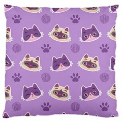 Cute Colorful Cat Kitten With Paw Yarn Ball Seamless Pattern Large Flano Cushion Case (one Side) by Vaneshart