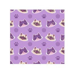 Cute Colorful Cat Kitten With Paw Yarn Ball Seamless Pattern Small Satin Scarf (square) by Vaneshart