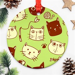 Cute Hand Drawn Cat Seamless Pattern Ornament (round) by Vaneshart