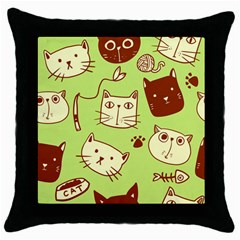 Cute Hand Drawn Cat Seamless Pattern Throw Pillow Case (black) by Vaneshart