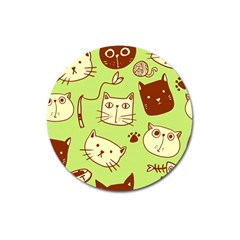 Cute Hand Drawn Cat Seamless Pattern Magnet 3  (round) by Vaneshart