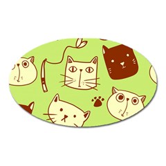 Cute Hand Drawn Cat Seamless Pattern Oval Magnet by Vaneshart