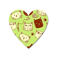 Cute Hand Drawn Cat Seamless Pattern Heart Magnet by Vaneshart