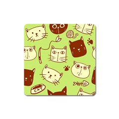 Cute Hand Drawn Cat Seamless Pattern Square Magnet by Vaneshart