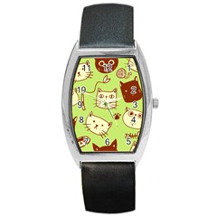 Cute Hand Drawn Cat Seamless Pattern Barrel Style Metal Watch by Vaneshart