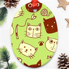 Cute Hand Drawn Cat Seamless Pattern Oval Ornament (two Sides) by Vaneshart