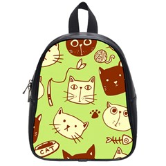 Cute Hand Drawn Cat Seamless Pattern School Bag (small) by Vaneshart